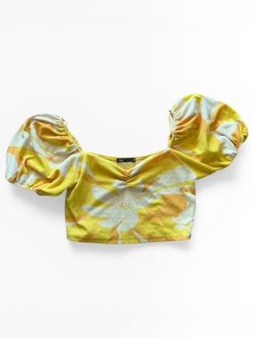 Zara Yellow Floral Puff Sleeve Crop Top